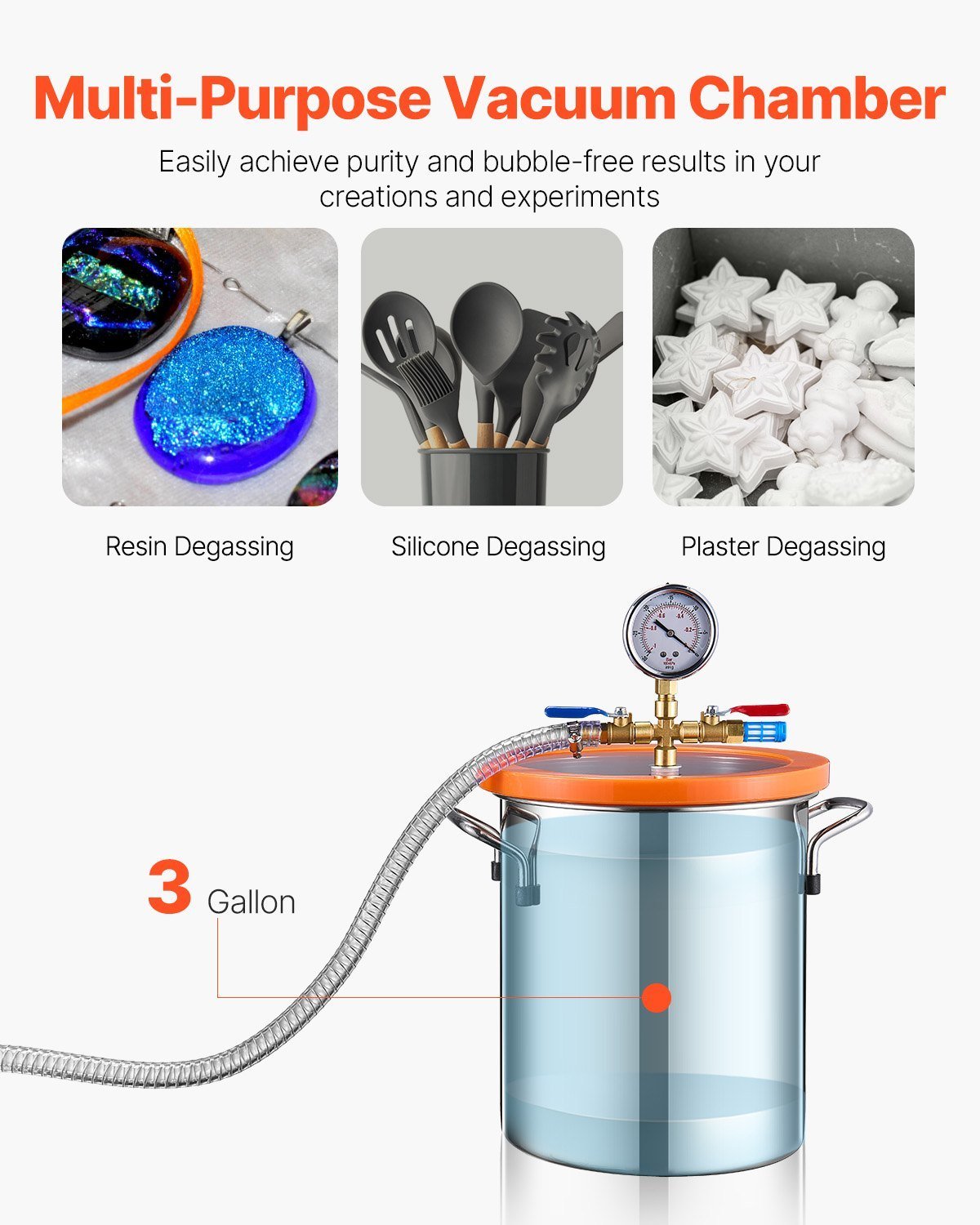 1.5 Gallon Vacuum Chamber 3.5CFM Single Stage Pump Degassing Chamber Kit - Image 2