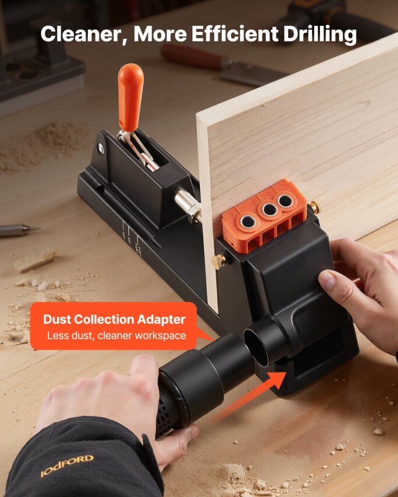 Pocket Hole Jig Kit, 1/2" To 1-1/2" Adjustable, Lightweight Jig Pocket Hole System With Dust Collection Adapter, Detachable Guide Block, Drill Bit, Stop Collar, Easy Adjusting, For Woodworking
