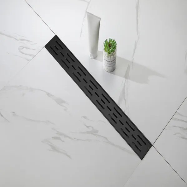 24 Inch Linear Shower Drain With Removable Brick Patterned Grate Cover, 304 Stainless Steel Shower Floor Drain With Hair Strainer And Leveling Feet