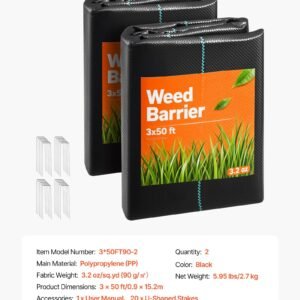 Weed Barrier Fabric Heavy Duty, 2 Packs 3x50FT 3.2oz Weed Blocker Fabric, Woven Landscape Fabrics, Garden Fabrics Weeds Barrier, Weeds Control Ground Cover, Geotextile Webbing, Black - Image 6