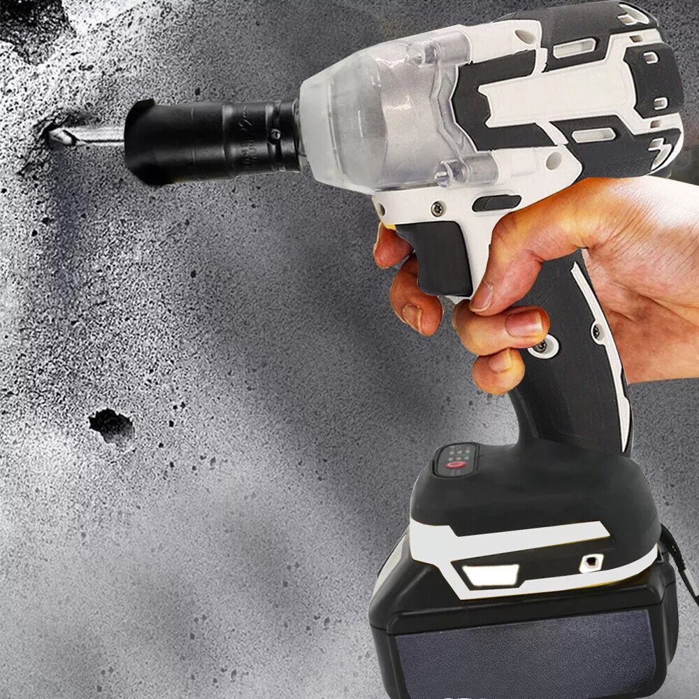1000Nm 1-2in  Electric Cordless Impact Wrench Drill Gun - 2 Battery Ratchet Driver