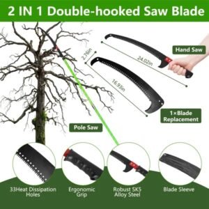 2 In 1 Extra Long Manual Pole Saw 8.23-15.12FT Extendable Tree Pruner For High Branches With Pruner Scissors 2 Double-hooked Saw Blades Goggles Gloves - Image 3