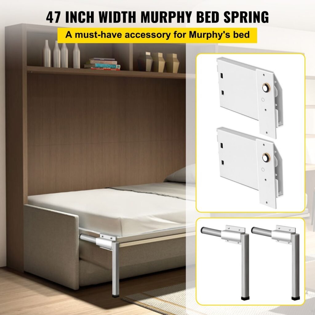 Murphy Mounting Wall Springs Mechanism Heavy Duty Support Hardware DIY Kit For Queen Twin Size Bed (Horizontal), White