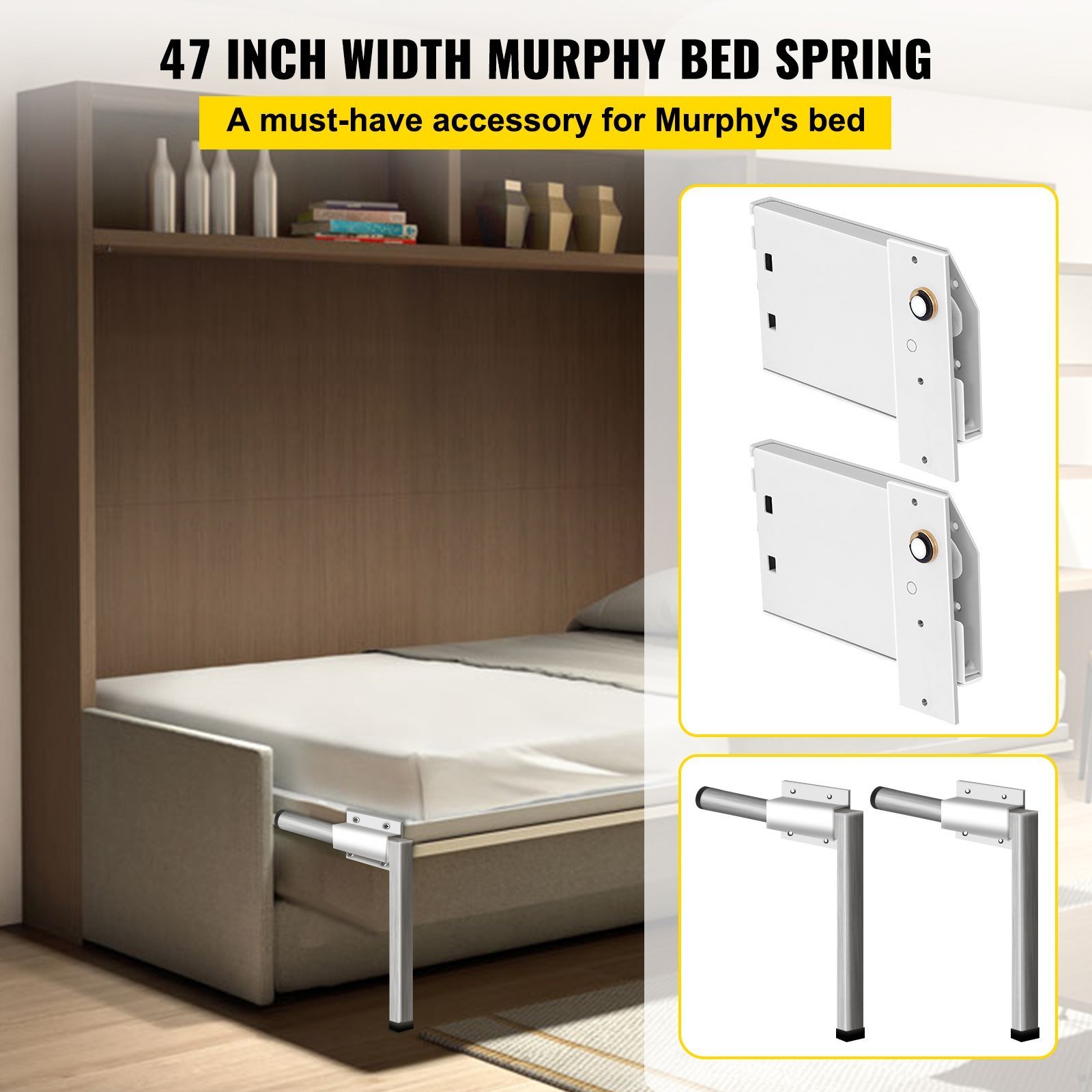 Murphy Mounting Wall Springs Mechanism Heavy Duty Support Hardware DIY Kit For Queen Twin Size Bed (Horizontal), White - Image 4