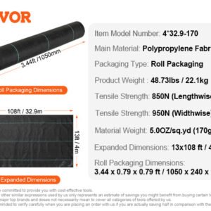 VEVOR 13FTx108FT Premium Heavy Duty Weed Barrier Landscape Fabric, 5OZ Woven Geotextile Fabric Under Gravel, High Permeability For Weed Blocker Weed Mat, Driveway Fabric, Weed Control Garden Cloth - Image 6