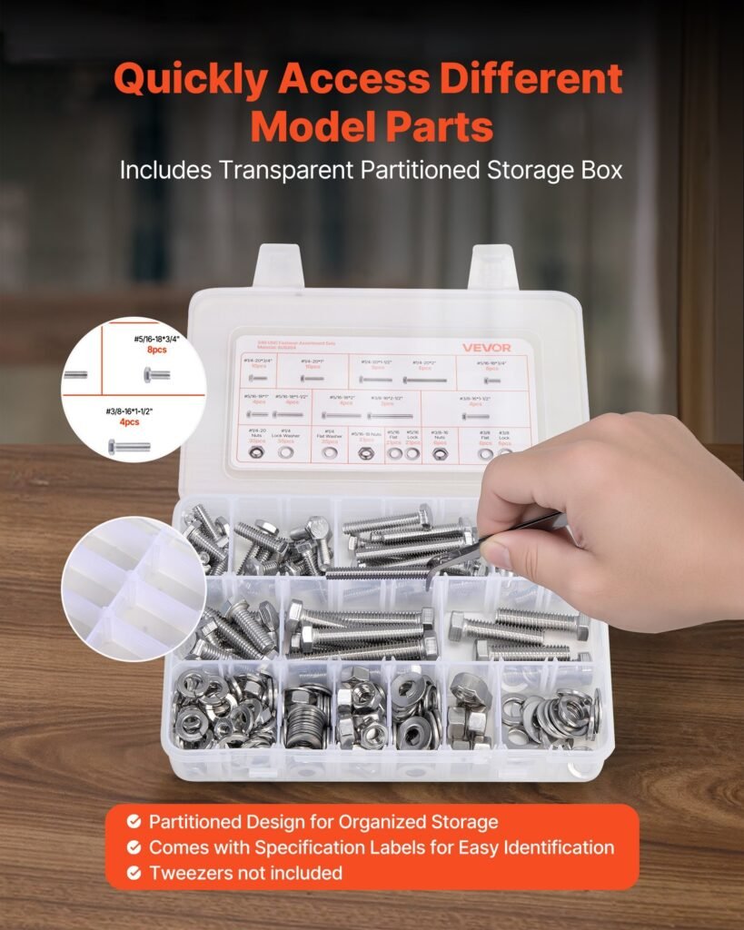 246 Pcs Bolts Nuts Assortment Kit Imperial Stainless Steel For Furniture