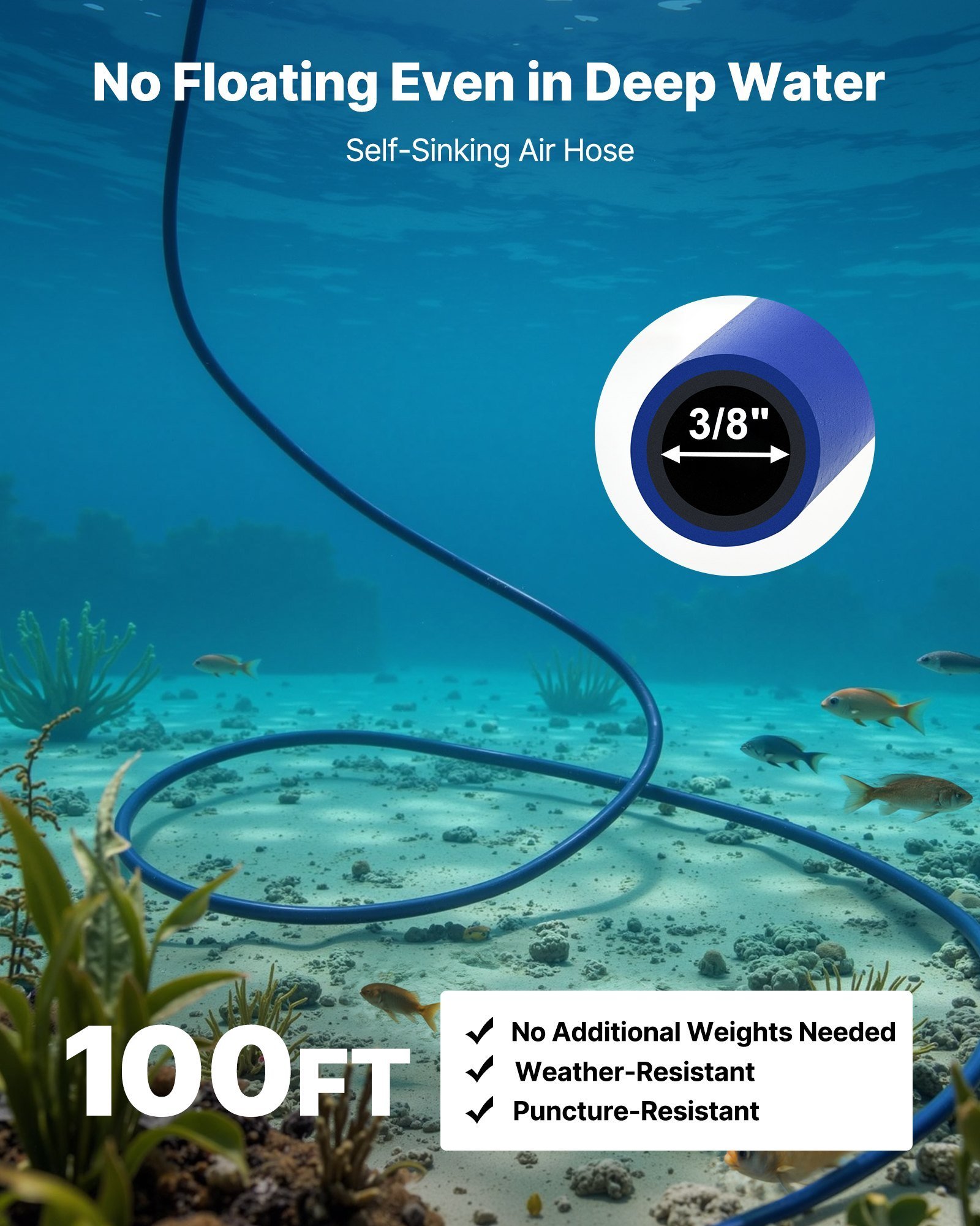 Pond Aerators, 5.2CFM Aeration System For Lake Up To 3 Acres, 3/4 HP Air Compressor, 1 Diffuser & 100' Weighted Tubings, Aeration Pump For Outdoor Ponds & Lakes Deep Water Oxygen Circulation - Image 4