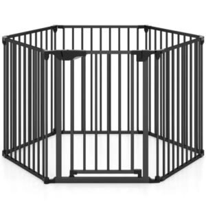 6-Panel Expandable Safety Gate (34.5"-154"), 270° Rotatable Baby/Pet Barrier For Fireplace Stairway Doorway-Black - Image 1
