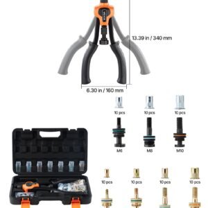 Rivet Nut Tool Kit, 14-Inch Two-Handed Rivnut Tool Kit, With 7 Mandrels And 70 Nuts, Metric And SAE Size M6, M8, M10, 10-24, 1/4-20, 5/16-18, 3/8-16 UNC, With A Carrying Case, For Home, Auto - Image 1