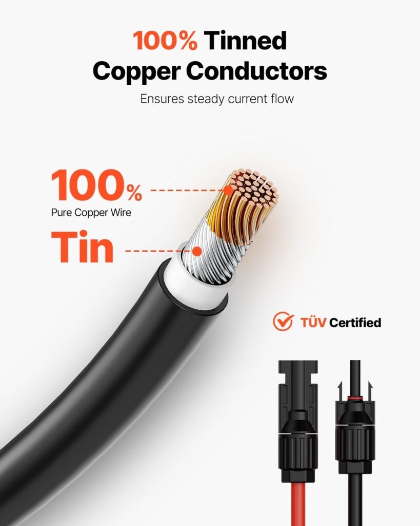 20FT Solar Panel Extension Wire With Female & Male Connectors 10AWG 1 Pair