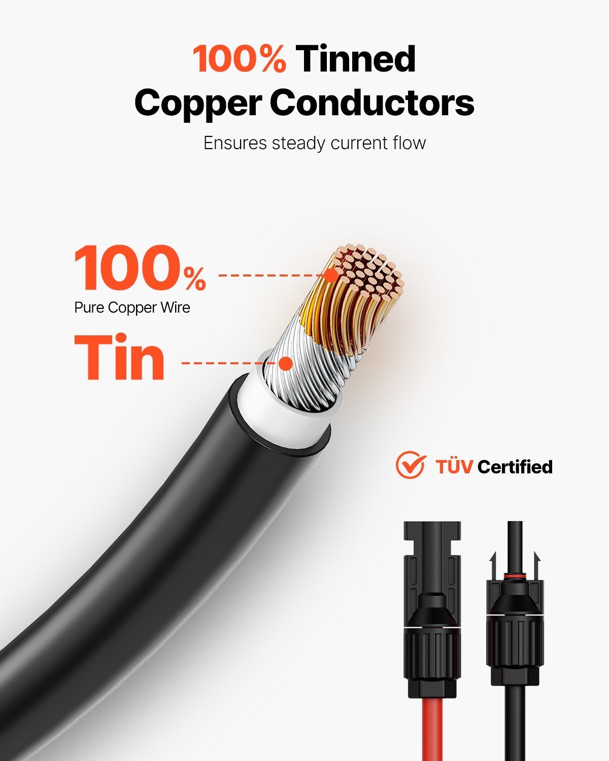 20FT Solar Panel Extension Wire With Female & Male Connectors 10AWG 1 Pair - Image 3