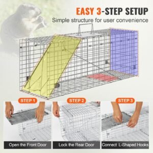 Live Animal Cage Trap, 31" X 10" X 12" Humane Cat Trap Galvanized Iron, Folding Animal Trap With Handle For Rabbits, Stray Cats, Squirrels, Raccoons, Groundhogs And Opossums - Image 2