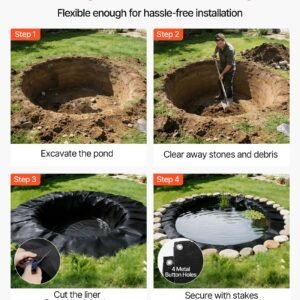 20 X 25 Ft Pond Liner, 14 Mil Thickness, 3-Layer Reinforced PE Fish Koi Pond Liner For Outdoor Ponds, With Hemmed Edge And 4 Metal Buttonholes, For Water Garden, Waterfall, And Fountains, Black - Image 4