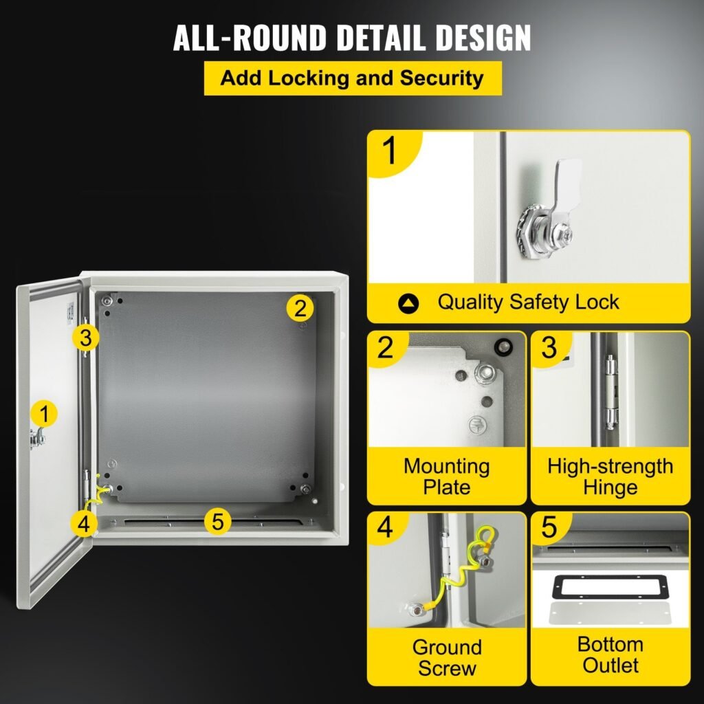 NEMA Steel Enclosure, 16 X 16 X 8'' NEMA 4X Steel Electrical Box, IP66 Waterproof & Dustproof, Outdoor/Indoor Electrical Junction Box, With Mounting Plate