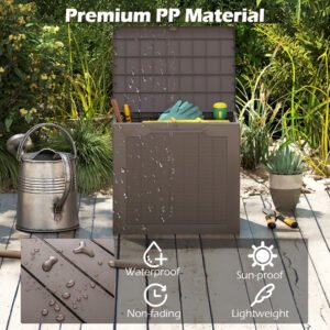 Outdoor Storage Box 25 Gallon Deck Box With Lockable Lid And Wicker-woven Texture For Storage Bin, Side Table Or Bench - Image 8