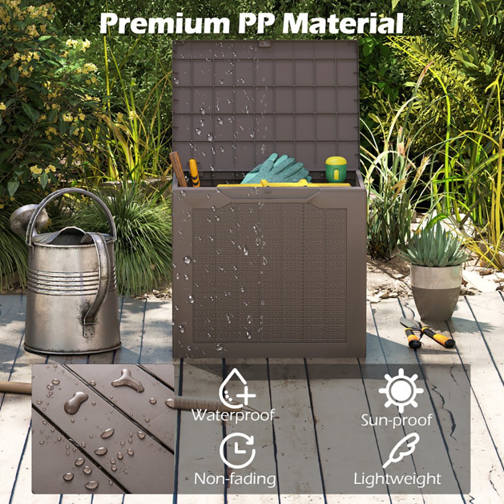 Outdoor Storage Box 25 Gallon Deck Box With Lockable Lid And Wicker-woven Texture For Storage Bin, Side Table Or Bench