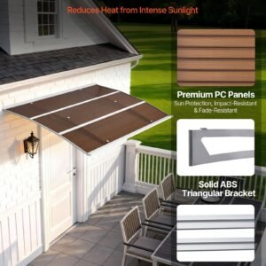 Awnings For Door Entrance, 39 X 59 In, Exterior Front Door Window Awnings With Drainage & Metal Bracket, Rain Snow Sun Protection, Overhang Polycarbonate Door Canopy For Porch Patio, Brown - Image 4