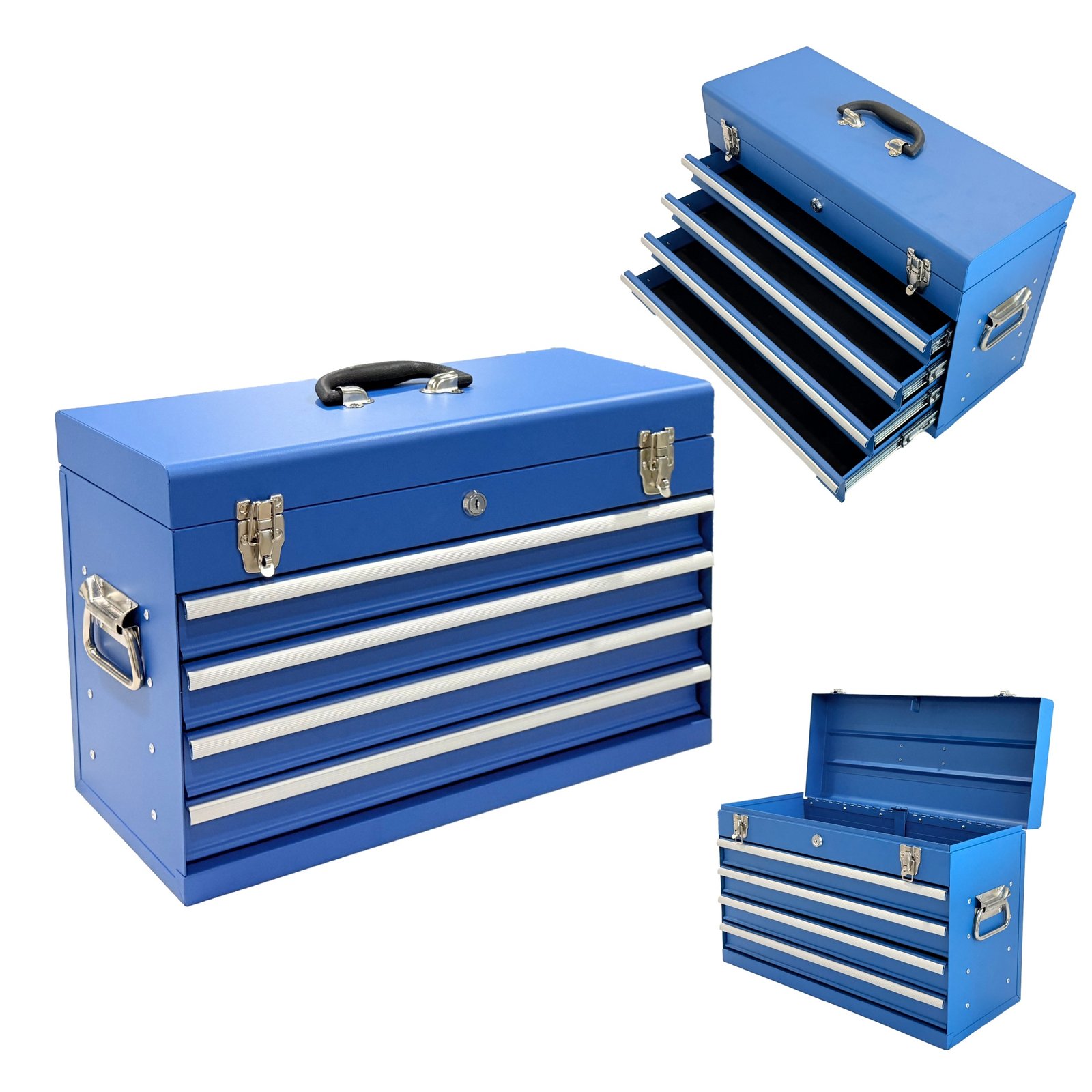 Heavy Duty Metal Tool Box, 21-inch, Portable Metal Tool Box With 4 Drawers, Small Tool Chest With EVA Liners, Ball Bearing Slide Drawers Locking & Powder Coated Finish, Multi-Function Tool Organizer - Image 9