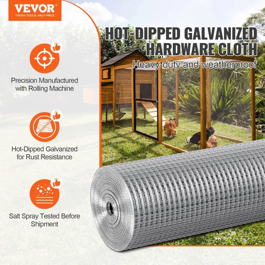 Hardware Cloth, 1'2 Inch 36in X 100 Ft 19 Gauge, Hot Dipped Galvanized Wire Mesh Roll, Chicken Wire Fencing, Wire Mesh For Rabbit Cages, Garden, Small Rodents