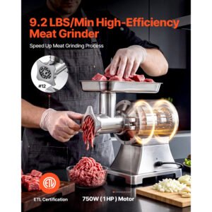 Commercial Meat Grinder, 9.2 Lbs Min Capacity, 12 Electric Meat Mincer With 2 Plates, 3 Sausage Stuffing Tubes & Kibbe Kit, 750W 1HP Sausage Maker For Home Kitchens & Restaurants, ETL Listed - Image 4