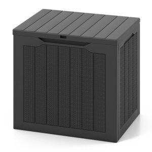 Outdoor Storage Box 25 Gallon Deck Box With Lockable Lid And Wicker-woven Texture For Storage Bin, Side Table Or Bench - Image 11