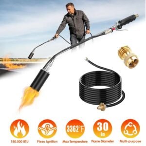 180,000 BTU Propane Weed Torch Heavy Duty Weed Burner Flame Weeder With 10FT Hose Piezo Ignition Adjustable Flame Control For Weeds Ice Snow Asphalt Fire Starting Propane Tank Not Included - Image 3