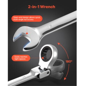 Flex-Head Ratcheting Wrench Set, 24-Piece SAE And Metric, 72 Teeth, Cr-V Steel Ratchet Flexible Combination Wrench Set With Storage Case, For General Household And Automotive Repairs, Silver - Image 3