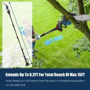 2-In-1 8' Cordless Electric Pole Saw And Mini Chainsaw With Extension Poles 2Pcs 21V 3.0Ah Batteries Adjustable Length Chain Saw With Auto Oiler Safety Switch For Wood Cutting - Image 5
