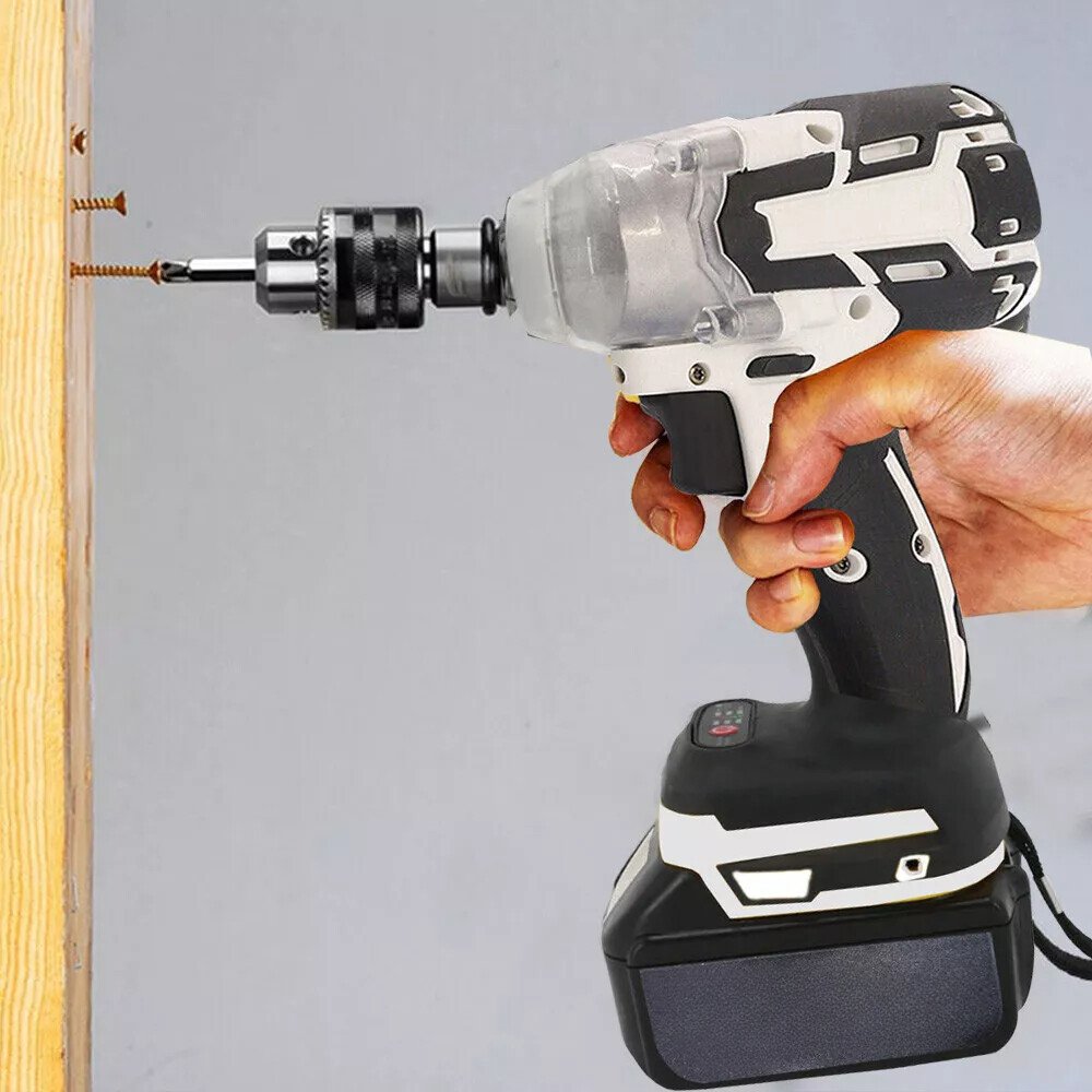 1000Nm 1-2in  Electric Cordless Impact Wrench Drill Gun - 2 Battery Ratchet Driver