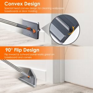 1Set 2 In 1 Baseboard Cleaner Mop Wall Cleaner Mop With Squeegee Extendable Long Handle 8 Reusable Fiber Flannel Chenille Mop Pads 360 Rotatable Convex Design Baseboard Mop For Wall Ceiling Window - Image 10