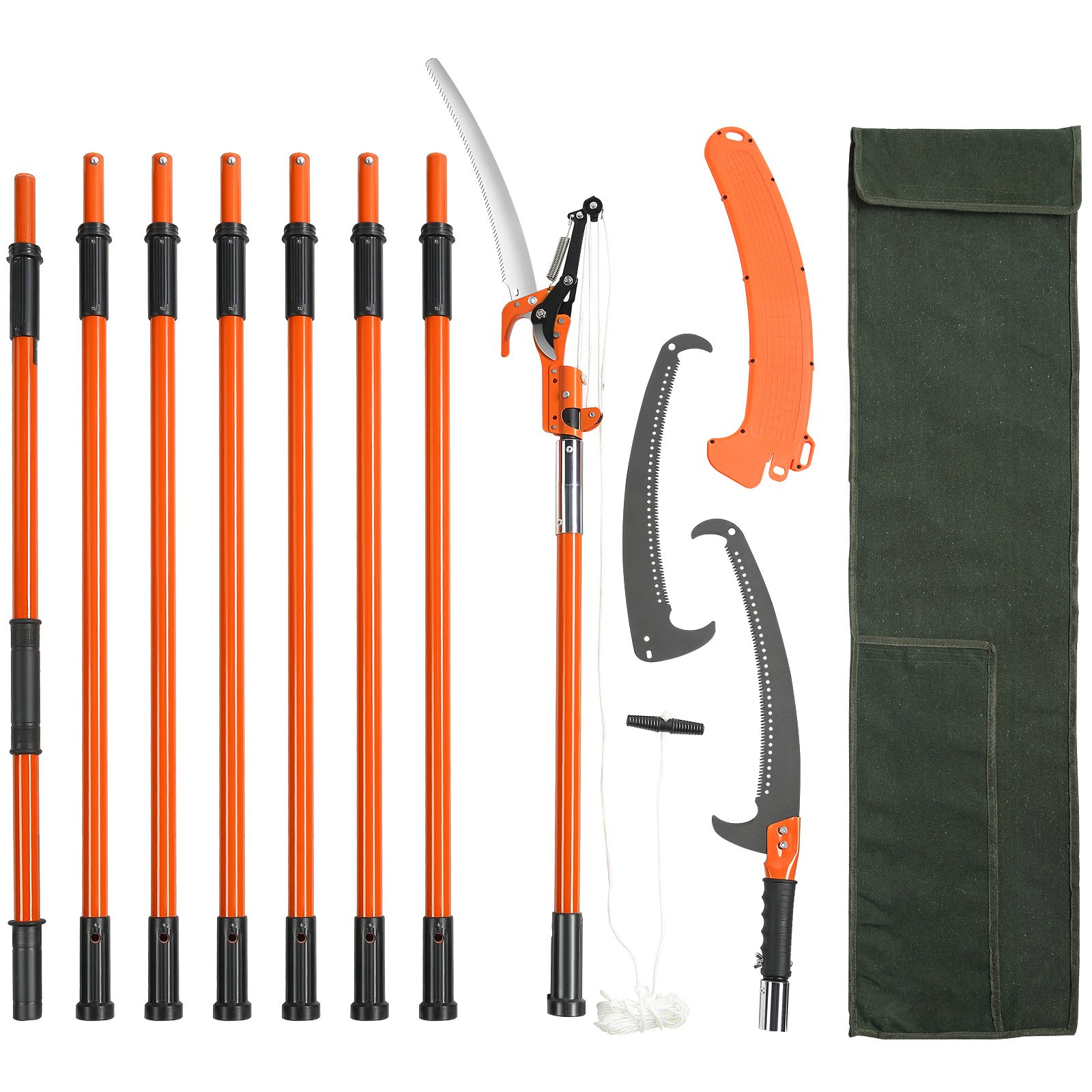 VEVOR Manual Pole Saw, 7.3-27 Ft Extendable Tree Pruner, Sharp Steel Blade And Scissors High Branches Trimming, Branch Trimmer With Lightweight 8 Fiberglass Handles, For Pruning Palms And Shrubs - Image 10