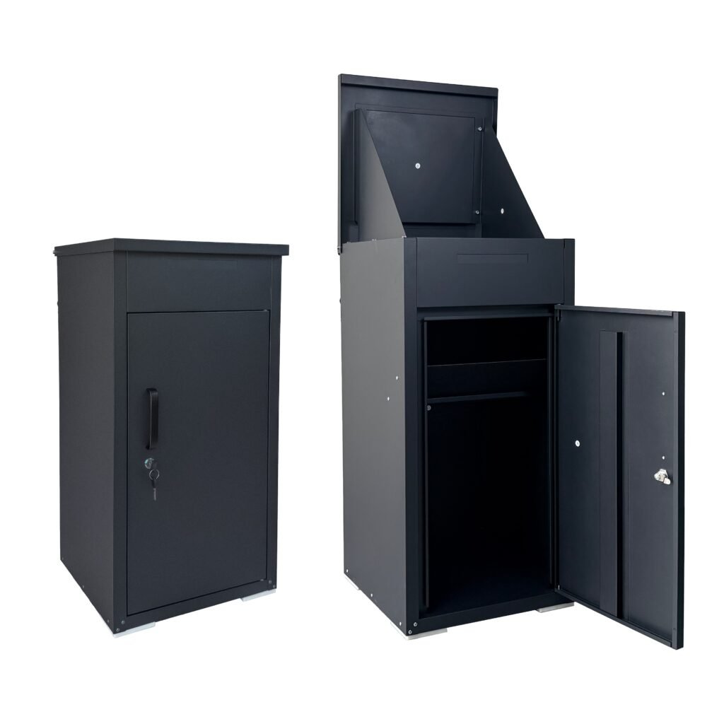 Package Delivery Box for Outside,  Cold-Rolled Steel Delivery Box for Packages & Mails, Anti-Theft Lockable Large Mailbox for Porch, House, Curbside, Black