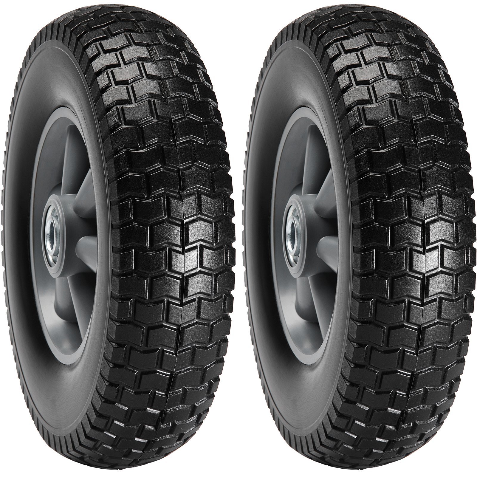 Solid PU Run-Flat Tire Wheel, 10', 2-Pack, 180 Lbs Dynamic Load, 220 Lbs Static Load, Flat Free Tubeless Tires And Wheels For Hand Truck, Utility Cart, Dollies, Garden Trailers, Various Carts - Image 1