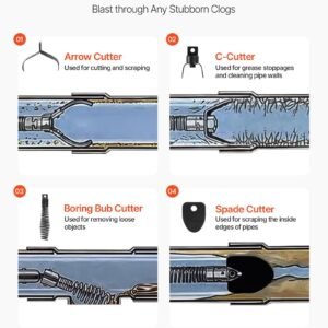 Drain Cleaner Machine 100 FT X 3/4 Inch, Auto Feed Sewer Snake Auger On Wheels, Portable Drain Cleaning Machine With 4 Cutters & Air-activated Foot Switch For 4" To 8" Pipes - Image 3