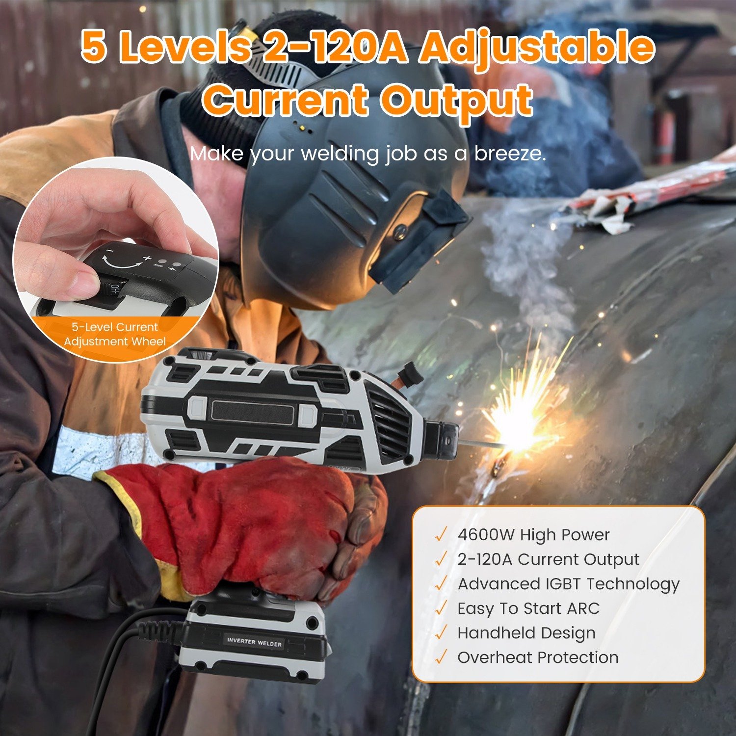 1Set 110V 120Amp Welding Machine 4600W Portable Welder Gun Hand Held Welding Machine Electric Stick Welder With 20 To 120Amp Output IGBT Inverter - Image 7