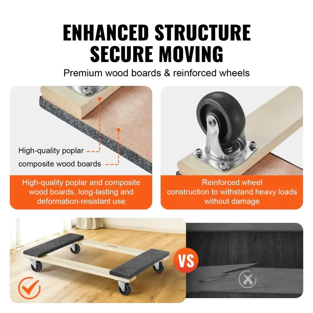 Furniture Dolly, 1000 Lbs Load Capacity, 18' X 30', 4 X 3' PP Swivel Casters, Heavy Duty Hardwood Furniture Moving Dolly, Mover's Dolly, Moving Cart With Wheels For Heavy Furniture Home Cleaning