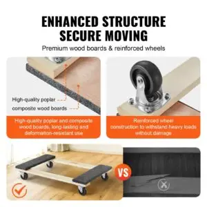 Furniture Dolly, 1000 Lbs Load Capacity, 18' X 30', 4 X 3' PP Swivel Casters, Heavy Duty Hardwood Furniture Moving Dolly, Mover's Dolly, Moving Cart With Wheels For Heavy Furniture Home Cleaning - Image 5
