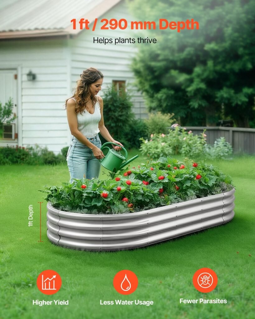 Metal Raised Garden Bed, 6 X 3 X 1 Ft Outdoor Galvanized Planter Garden Box, Open Bottom Design, Large Planter Raised Bed For Growing Vegetables, Flowers, Herbs, Succulents, Galvanized Color