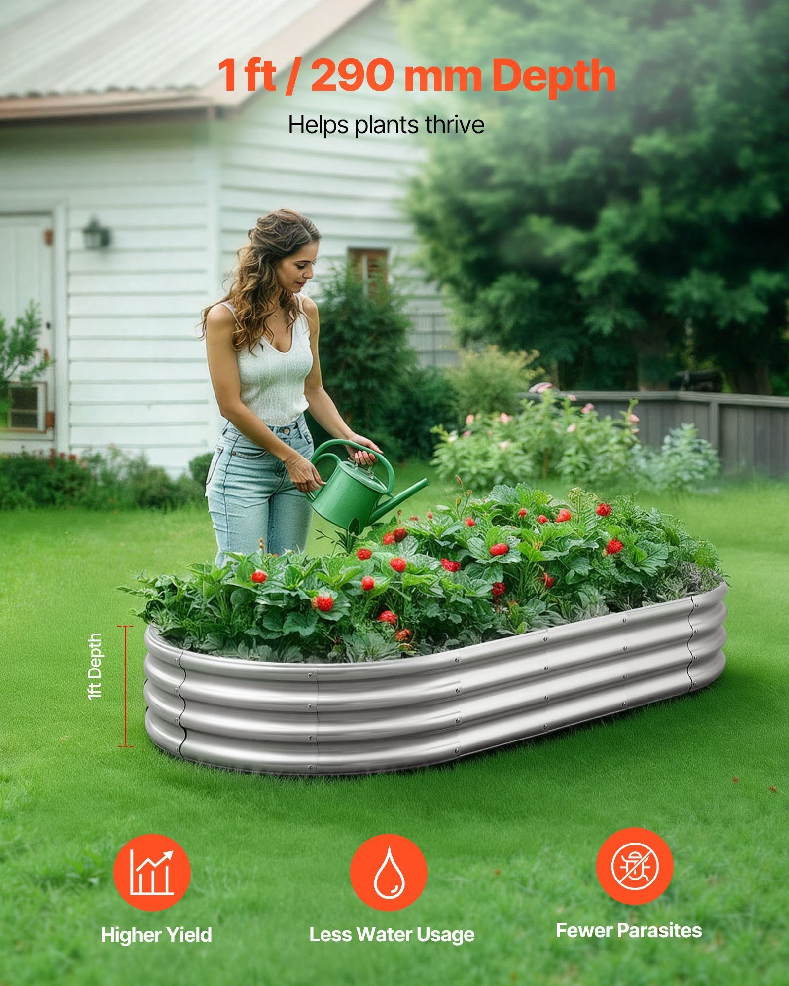 Metal Raised Garden Bed, 6 X 3 X 1 Ft Outdoor Galvanized Planter Garden Box, Open Bottom Design, Large Planter Raised Bed For Growing Vegetables, Flowers, Herbs, Succulents, Galvanized Color - Image 3