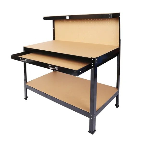 Steel Workbench Tool Storage Work Bench Workshop Tools Table W/Drawer And Peg Board 63"