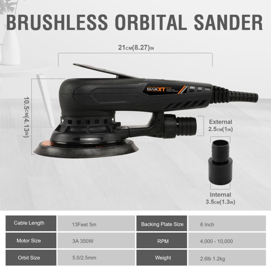 Electric 5mm Random Orbital Sander Brushless 350W 3A Multi-function Variable Speed Electric Corded Orbital Sanders Machine With 10 Sanding Paper For Woodworking R7303-5.0mmOrbit - Image 2