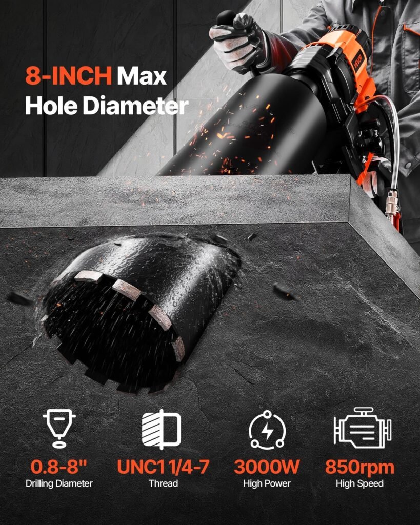 Diamond Core Drill Machine Concrete Core Drill Rig With Stand 8 In 3000W