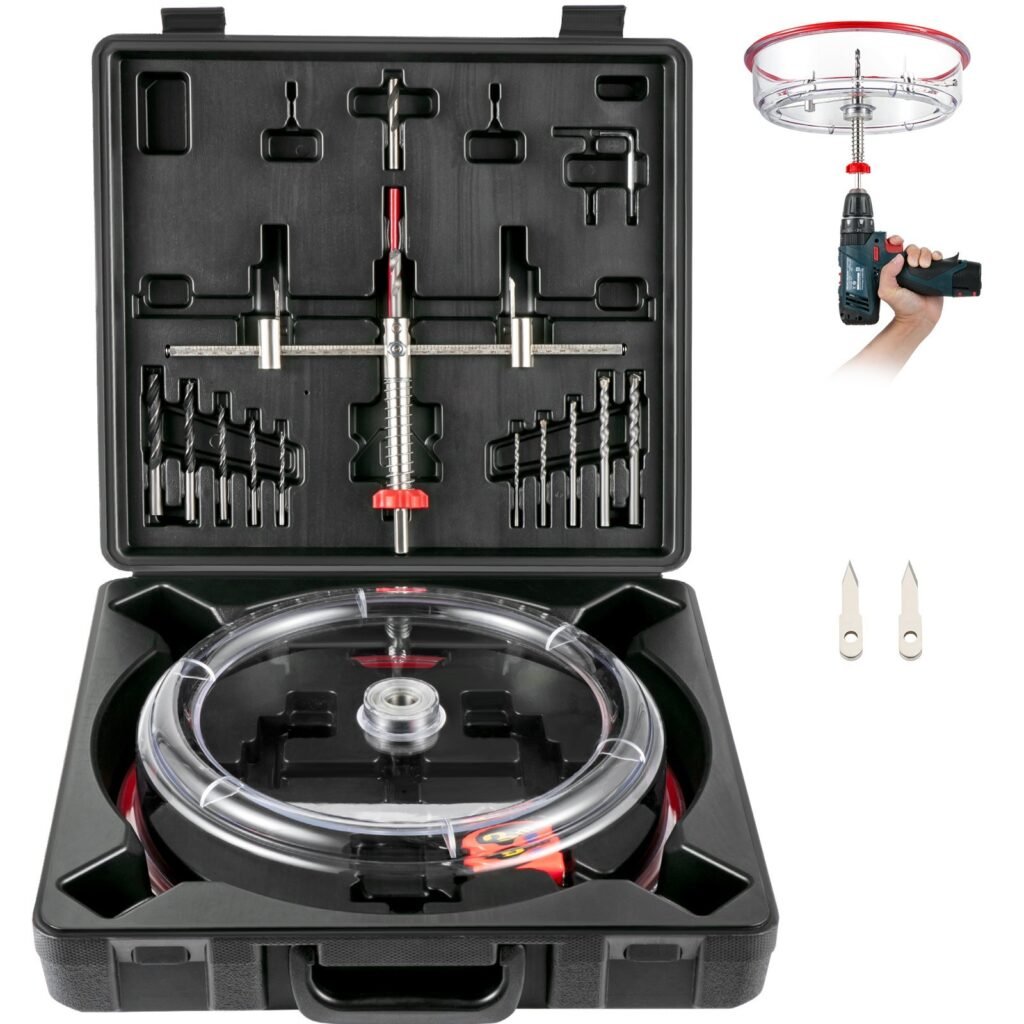 Adjustable Hole Saw Cutter Kit, 1-5/8' To 8' (40-200 Mm), Twin Blade Recessed Hole Saw With PC Dust Shield, Two Replaceable Pilot Drill Bits, For Recessed Lights, Ceiling Speakers, Vent Holes
