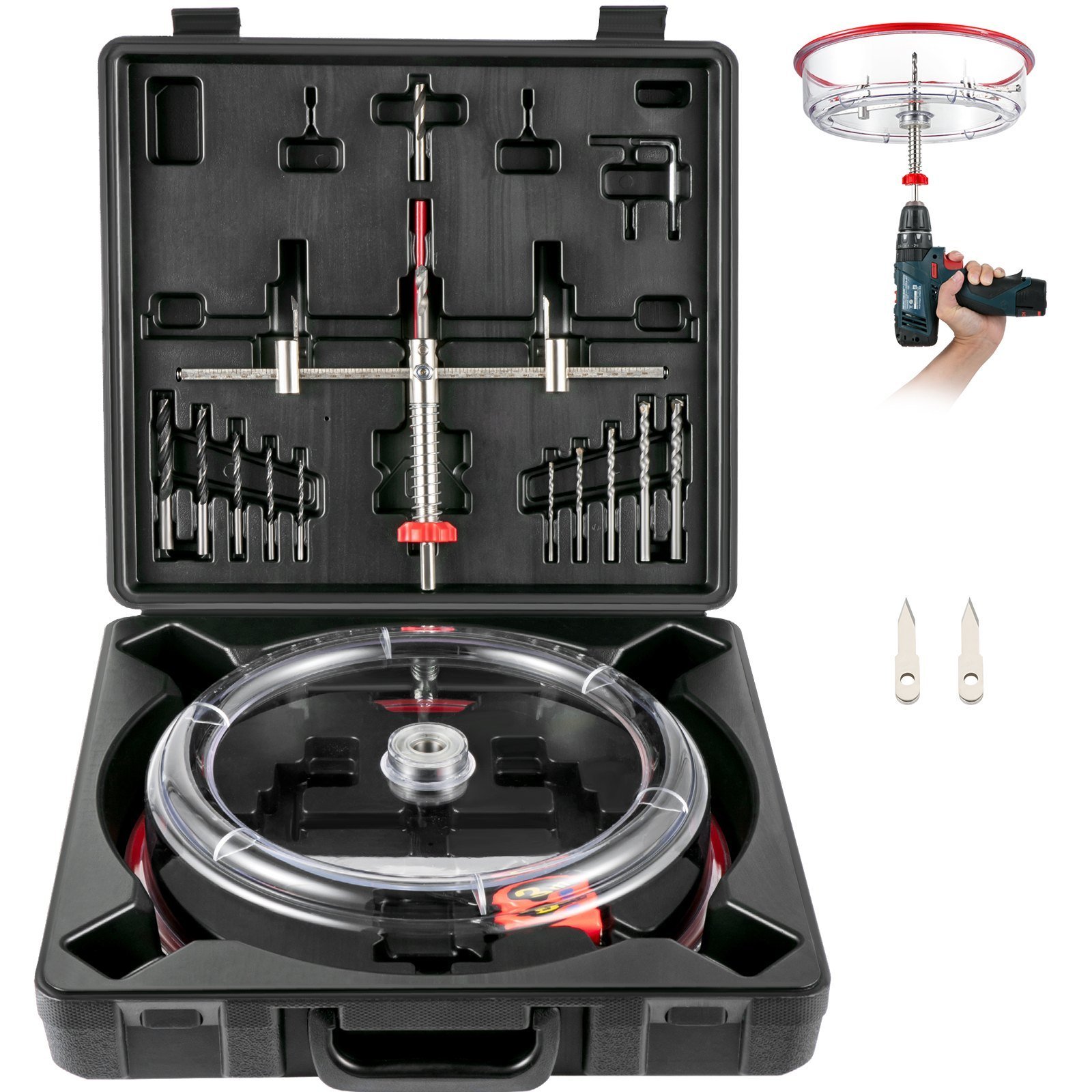 Adjustable Hole Saw Cutter Kit, 1-5/8' To 8' (40-200 Mm), Twin Blade Recessed Hole Saw With PC Dust Shield, Two Replaceable Pilot Drill Bits, For Recessed Lights, Ceiling Speakers, Vent Holes - Image 1