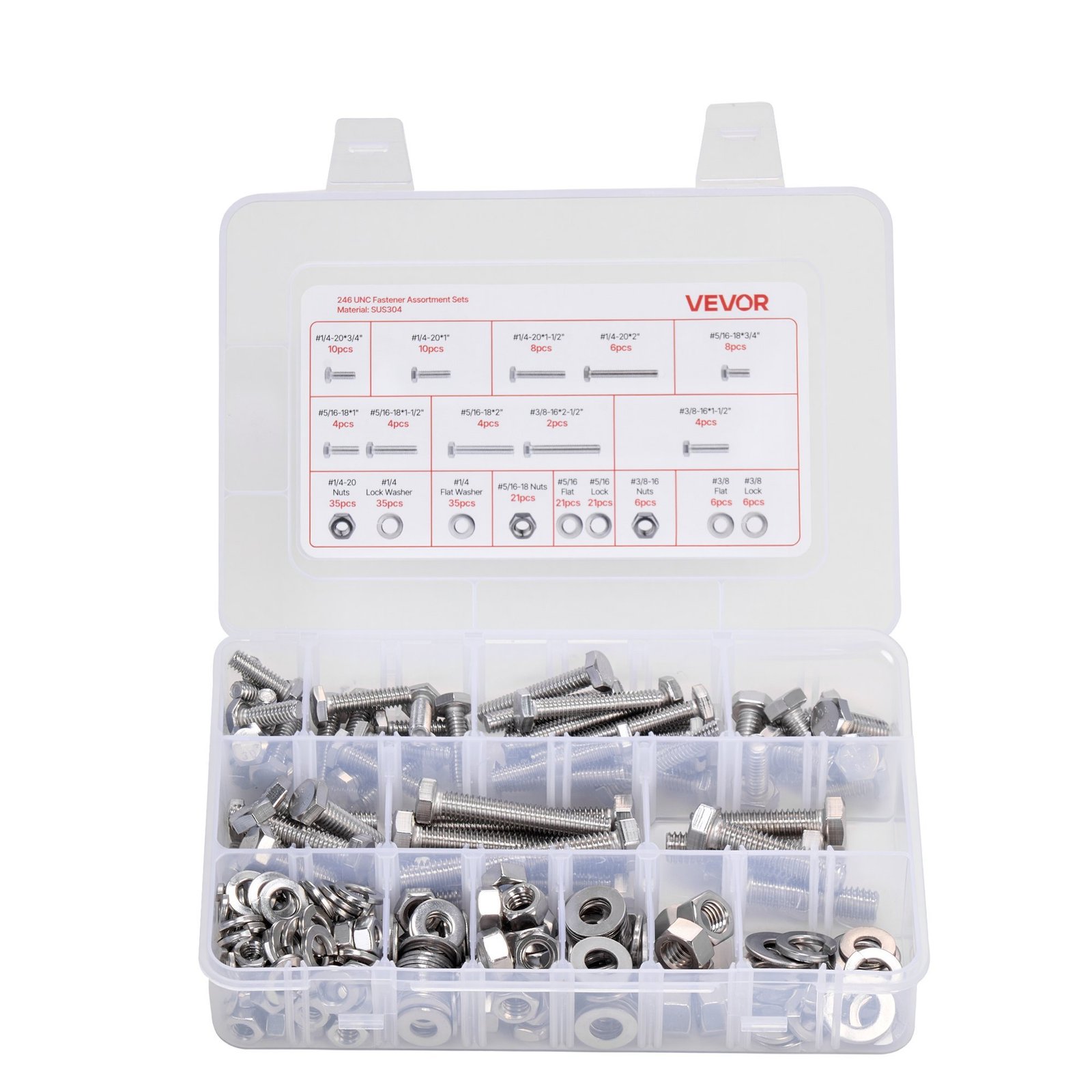 246 Pcs Bolts Nuts Assortment Kit Imperial Stainless Steel For Furniture - Image 1