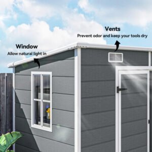 Plastic Outdoor Storage Shed With Floor, Window, Lockable Doors And Vents For Backyard Patio Lawn, Multiple Packages Shipped. Please Pay Attention To The Dimensions And Weight In The Details. - Image 2
