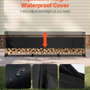 12.7FT Outdoor Firewood Rack With Cover, 152x14.2x46.1in,Heavy Duty Firewood Holder & 600D Oxford Waterproof Cover For Fireplace, Patio, Indoor/Outdoor Log Storage Rack For 3/4 Cord Of Firewood - Image 4