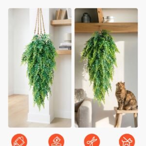 Artificial Ferns, 12 Pcs Fake Hanging Boston Fern Bush Plant With 32 Inch Hanging Length, Plastic Faux Greenery For Indoor/Outdoor Decor, For Wall, Wedding Party, Home, Porch Garden, No Basket - Image 2