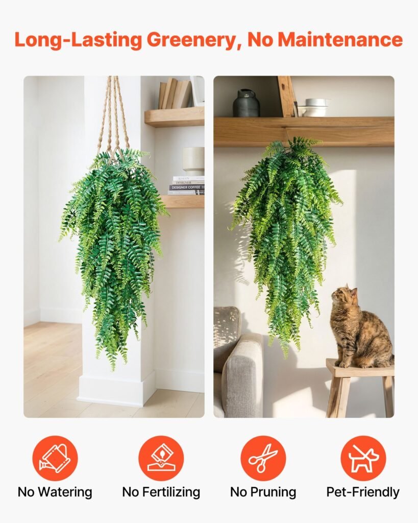Artificial Ferns, 12 Pcs Fake Hanging Boston Fern Bush Plant With 32 Inch Hanging Length, Plastic Faux Greenery For Indoor/Outdoor Decor, For Wall, Wedding Party, Home, Porch Garden, No Basket