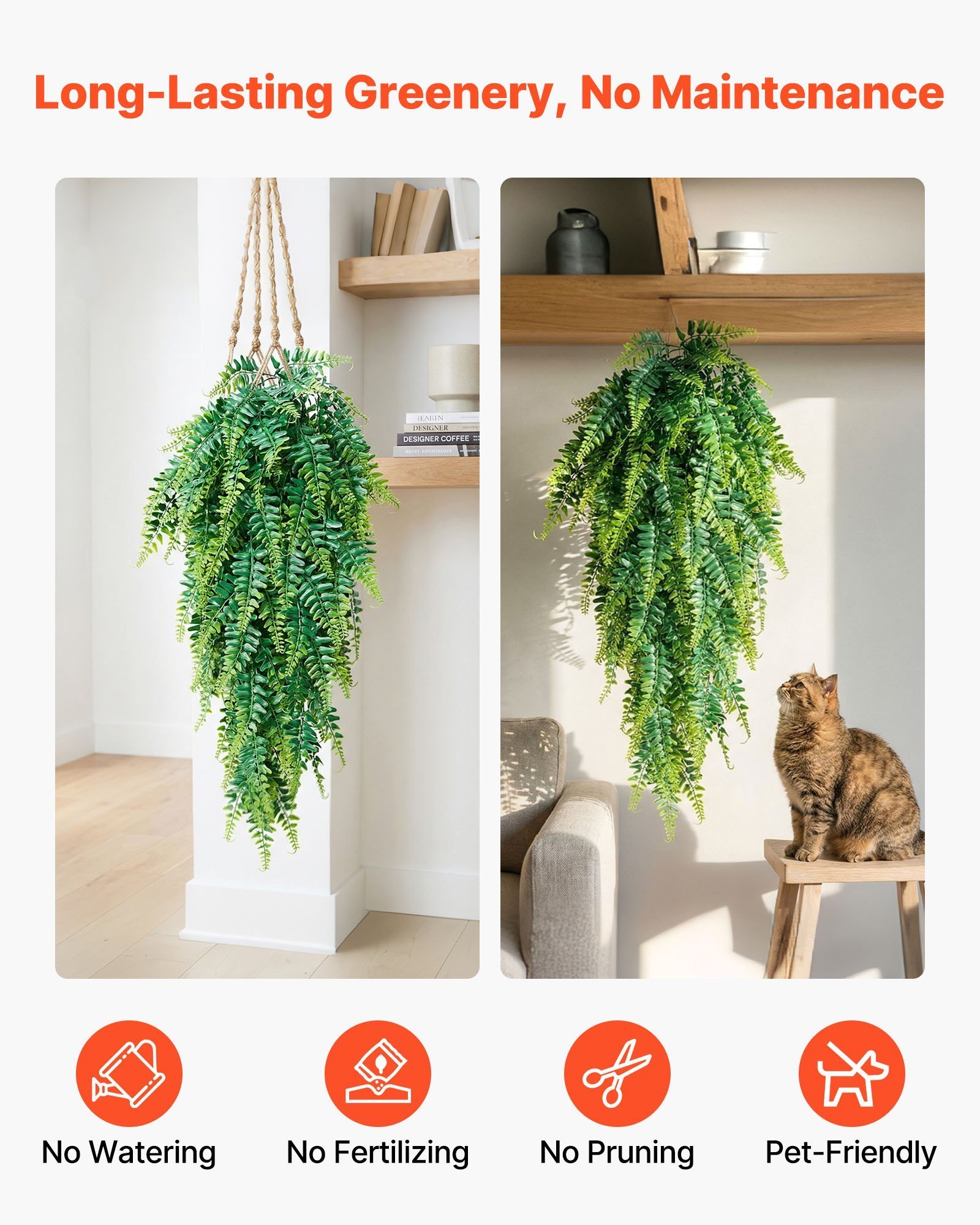 Artificial Ferns, 12 Pcs Fake Hanging Boston Fern Bush Plant With 32 Inch Hanging Length, Plastic Faux Greenery For Indoor/Outdoor Decor, For Wall, Wedding Party, Home, Porch Garden, No Basket - Image 2